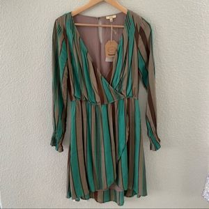 Kori Brown And Teal faux wrap dress